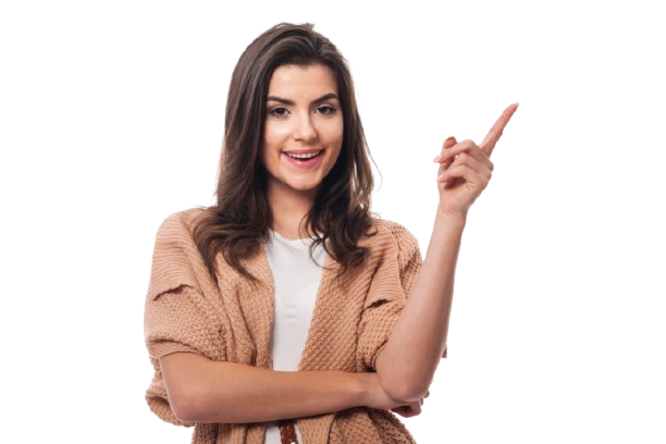 Lady pointing her finger to Meher jewellery